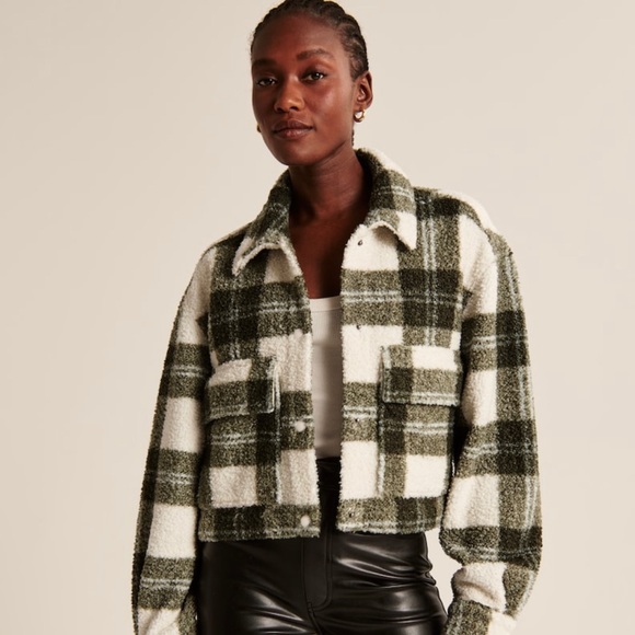 Crop sherpa shirt jacket Clearance